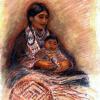 Mother and Child with a Basket - Conte pastel