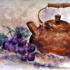 Copper Kettle and Grapes - Watercolor